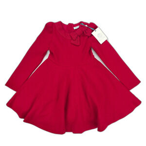 NWT Abel & Lula Girls Puff Sleeve Fit and Flare Dress Bow Tulle Red 5 Kids